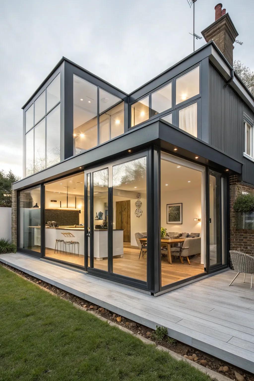 A pre-fab extension providing adaptable and efficient additional space.