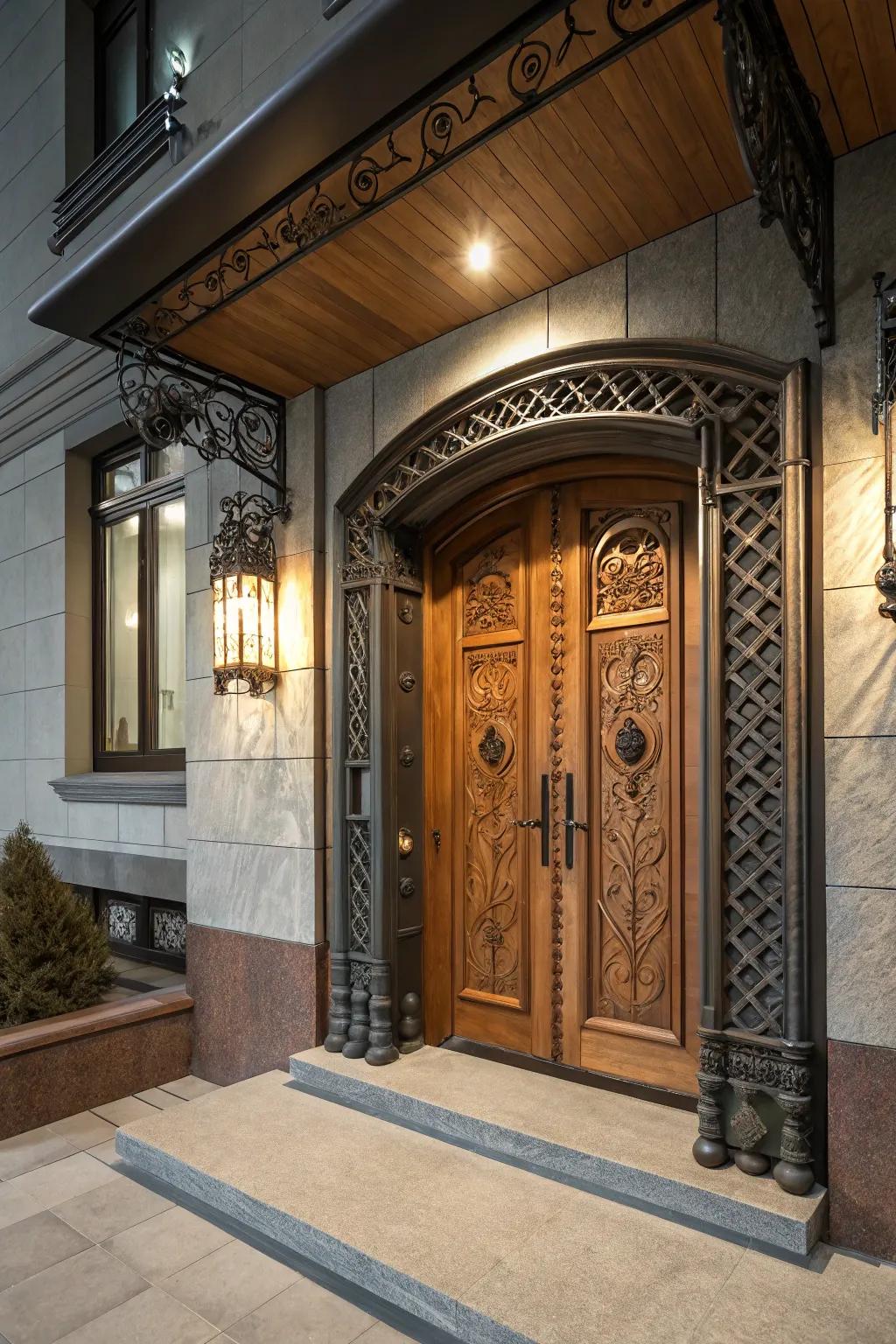 Opposing textures adding depth and dynamism to your doorway.