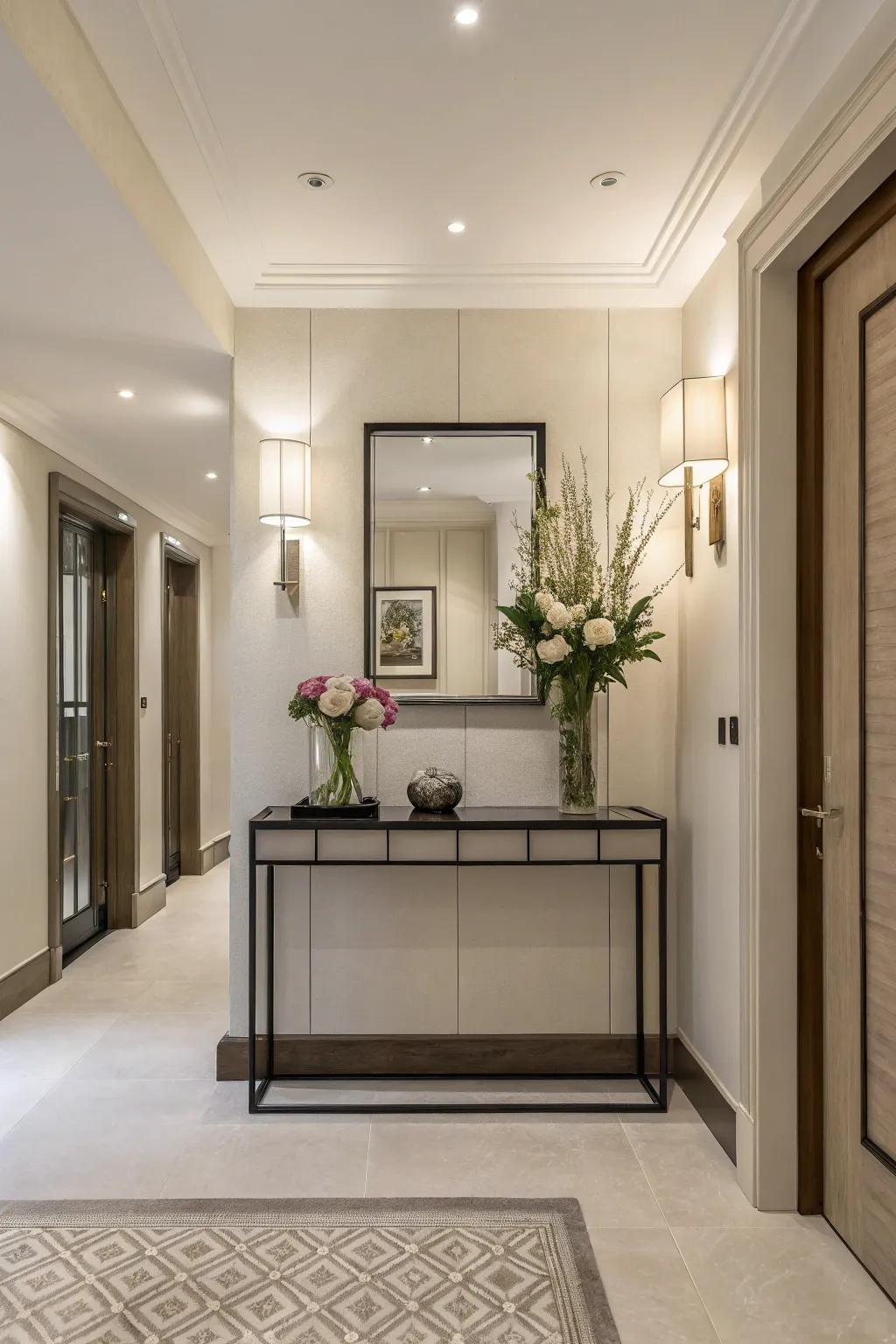 A reduced design with crisp lines creates a refined entrance.