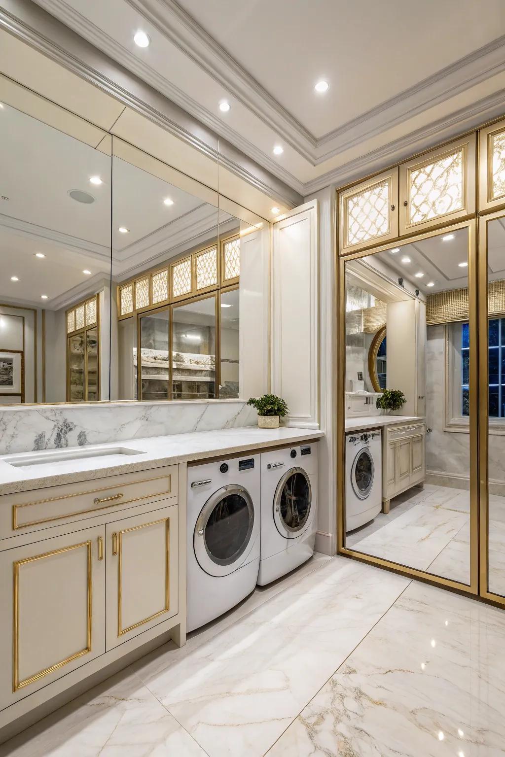 Reflective surfaces amplify space and impart elegance.