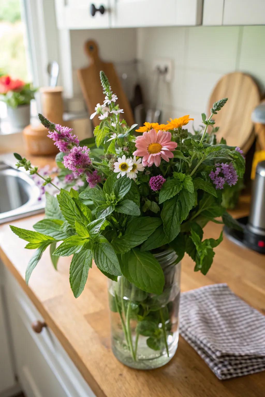 A fragrant and palatable floral arrangement within the cooking space.