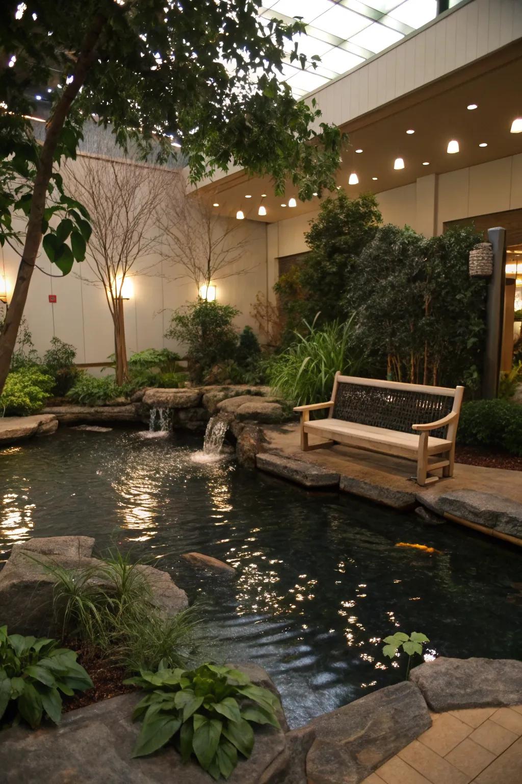 Meditative water gardens offer a serene escape for reflection and calmness.