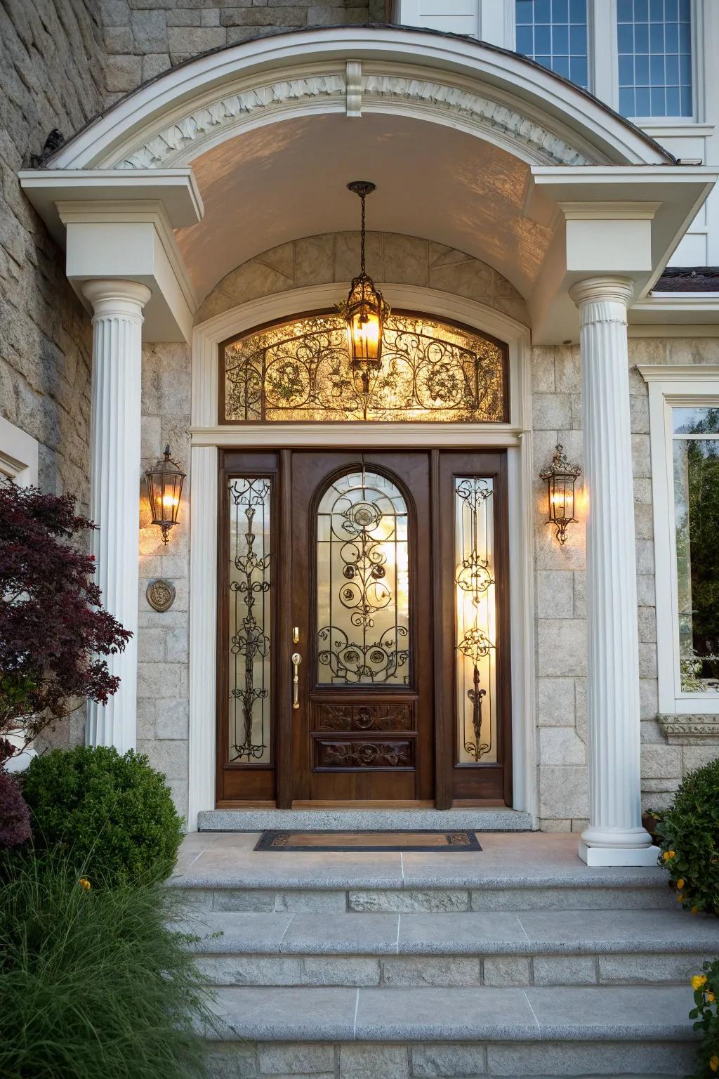 Side windows add light and grandeur to this entryway.