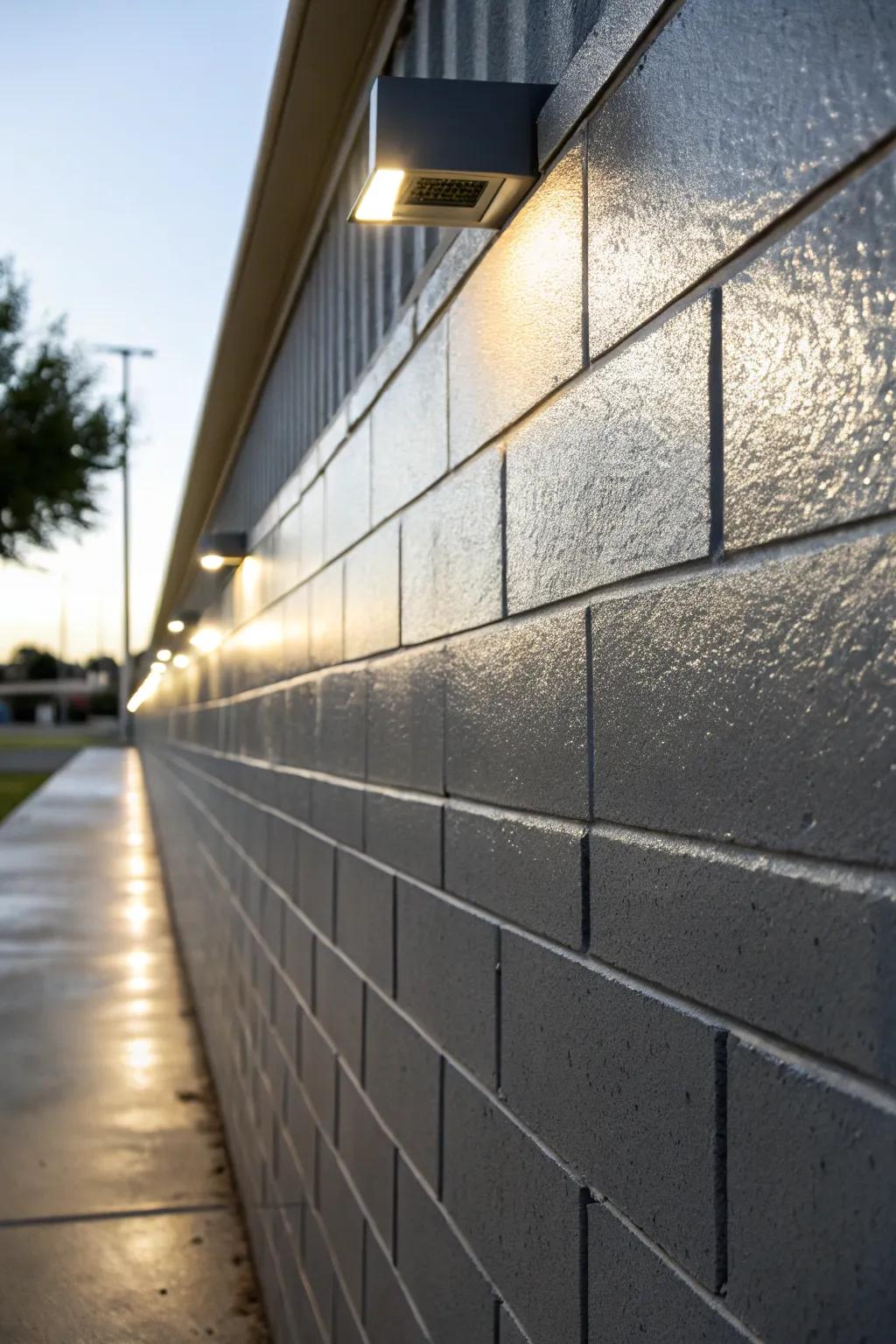 A metallic finish lends a glamorous touch to a concrete block wall.