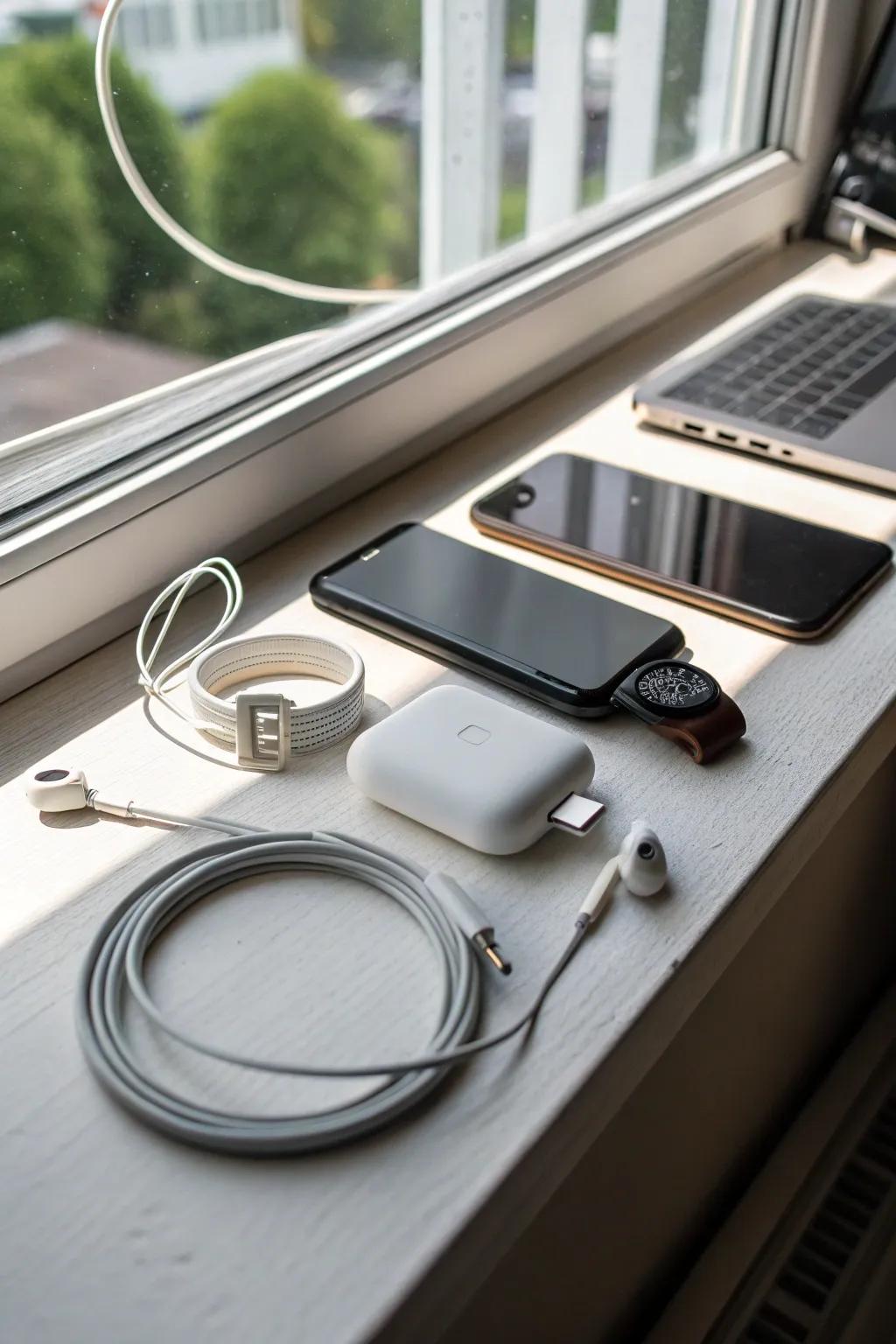 A streamlined station maintains organization and accessibility of your gadgets.