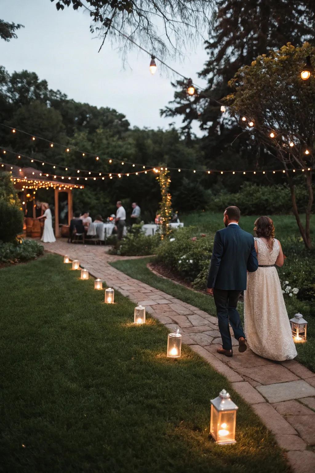 Lantern-lit pathways fashion a magical ambiance as night approaches.