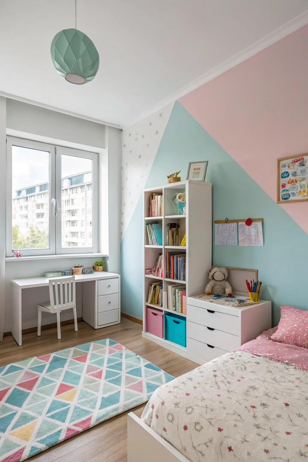 Double hue walls define zones with balanced style.