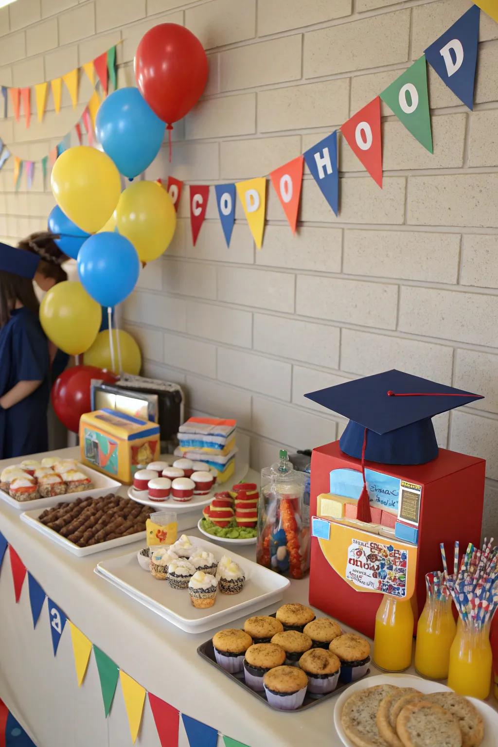 A delightful snack table offering treats using a school theme.