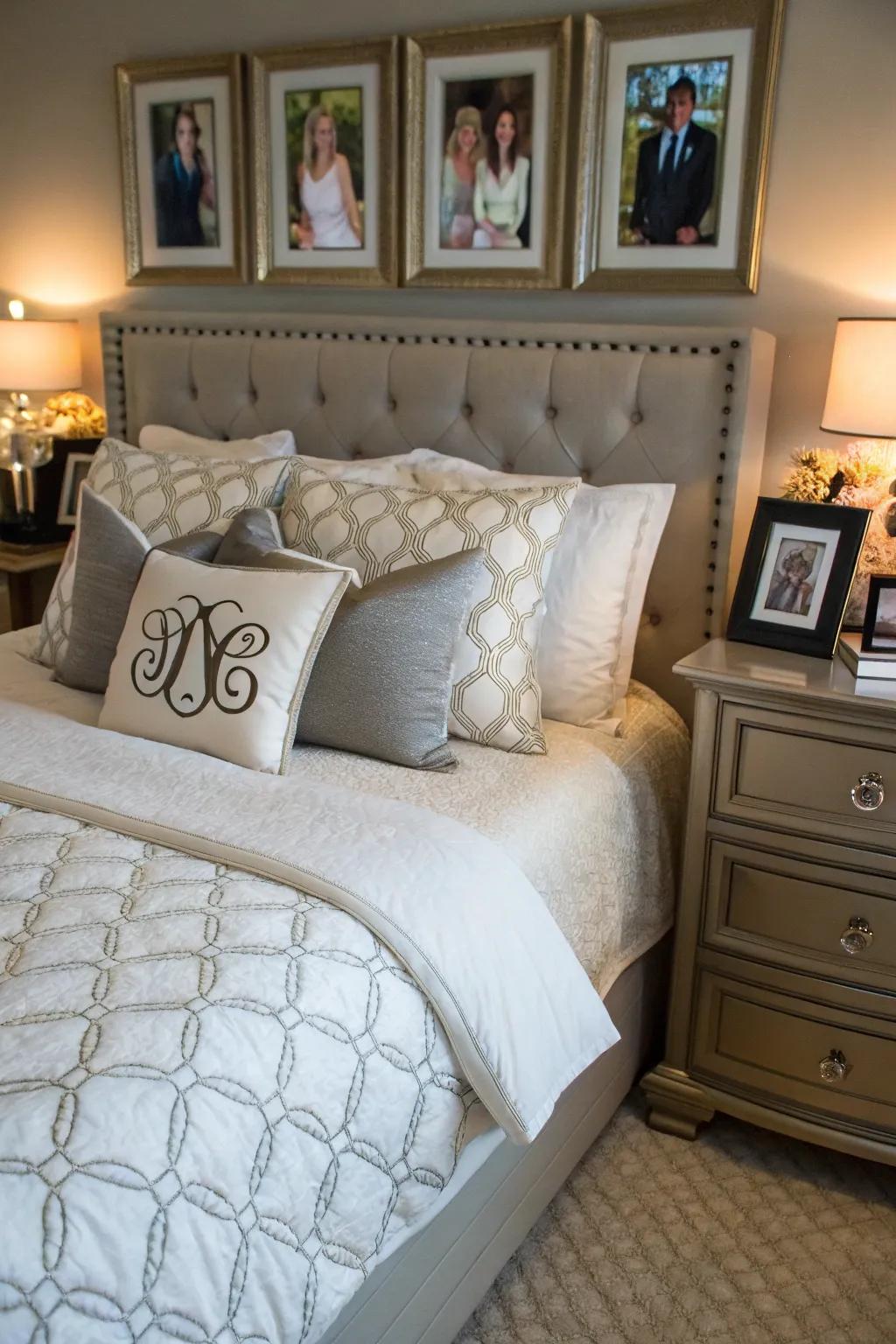 Personal refinements inject warmth and personality into this king-sized bed.