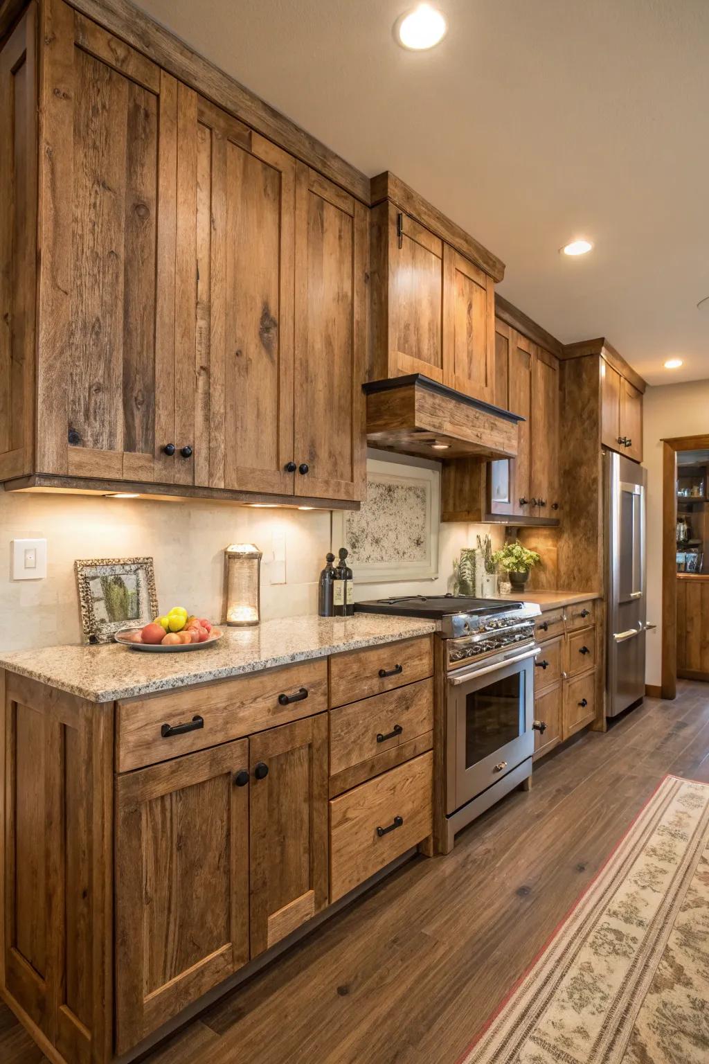 Reclaimed timber finishes deliver texture and distinctiveness to your cooking area.