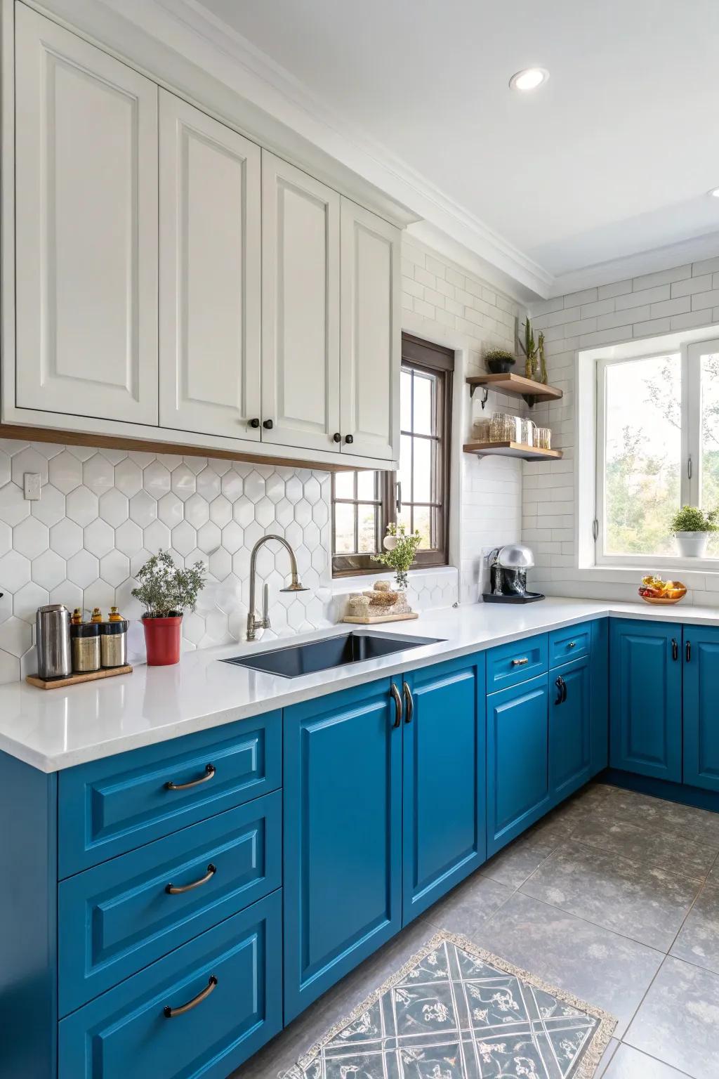 Tinted cupboards deliver a personalized and vibrant update.