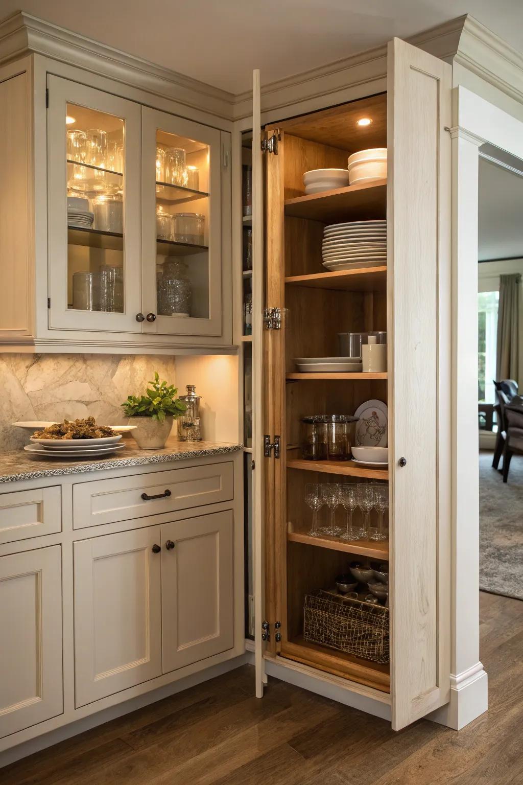 Accordion doors improve accessibility and style in kitchen corners.