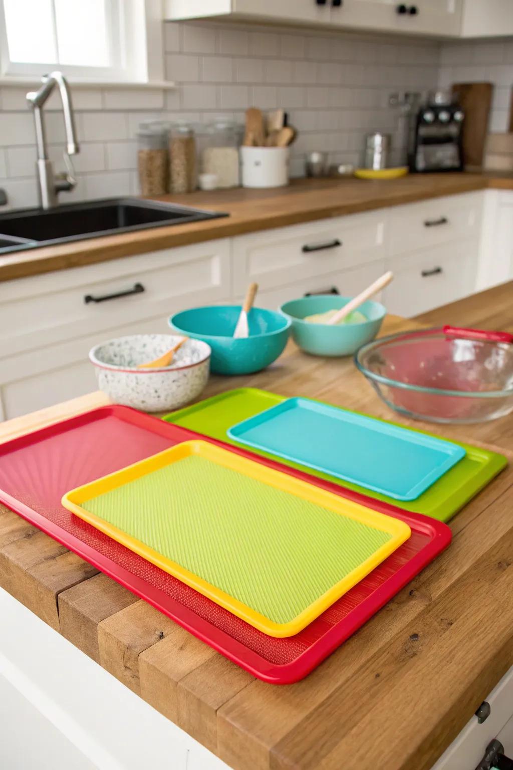 Reusable silicone mats simplify baking.