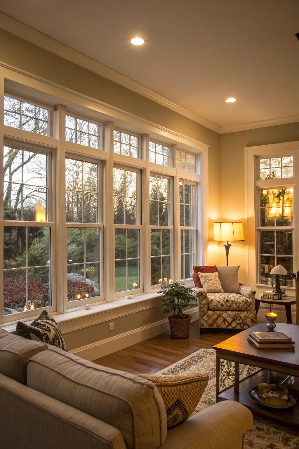 Insulated glass enhancing energy efficiency in the living room.