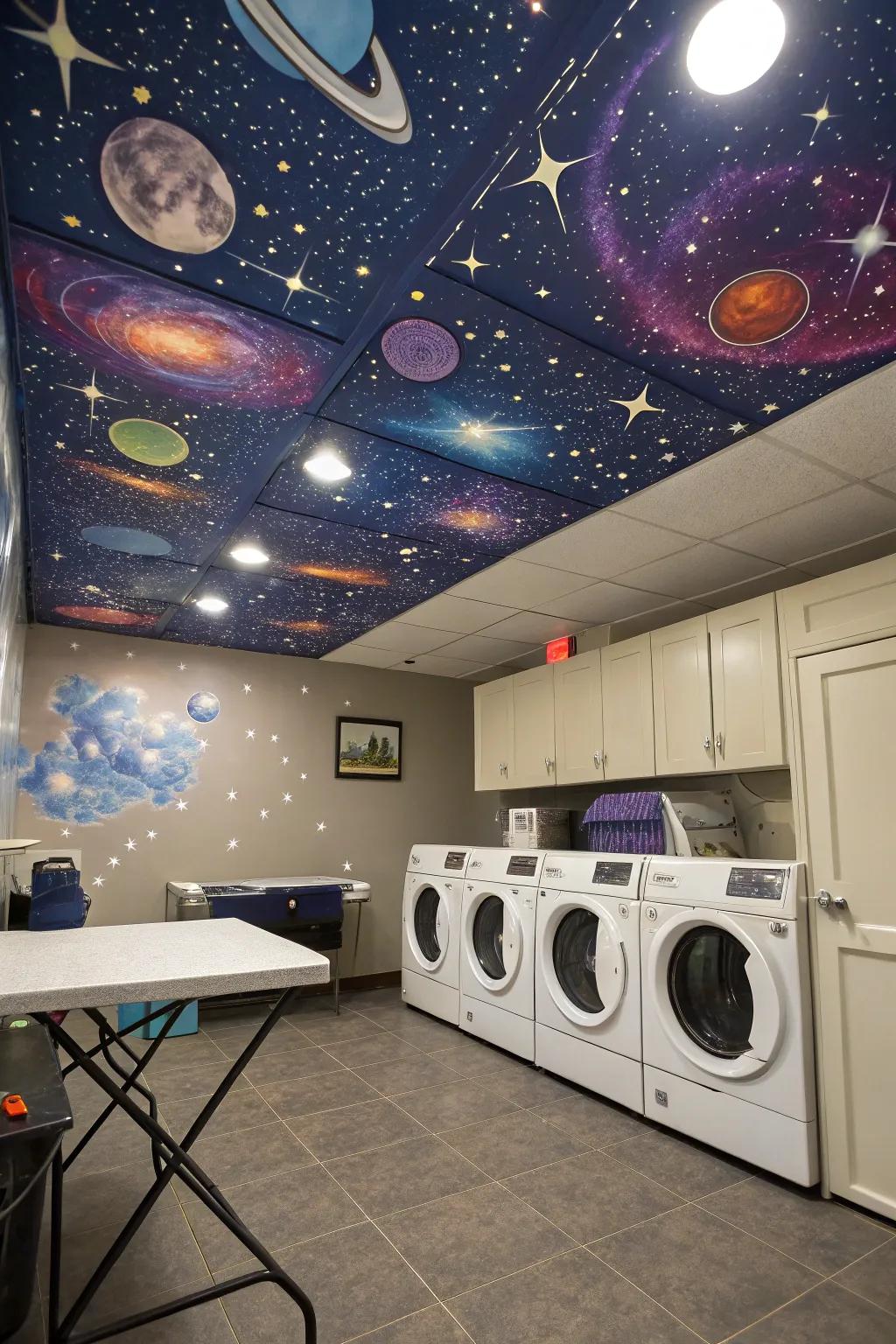 Create an unexpected impact with a striking ceiling.