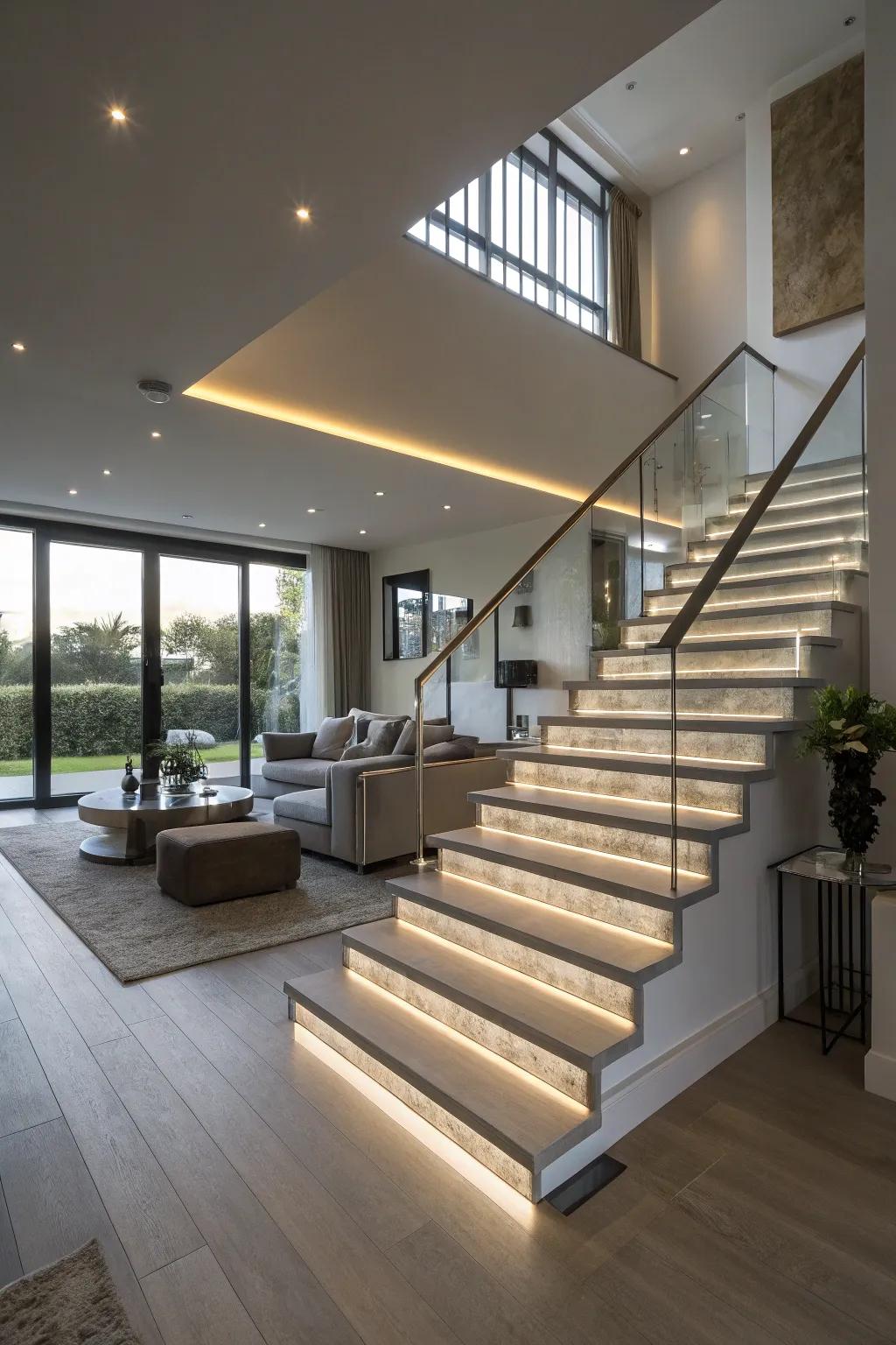 Integrated LED stair lighting is both chic and safe.