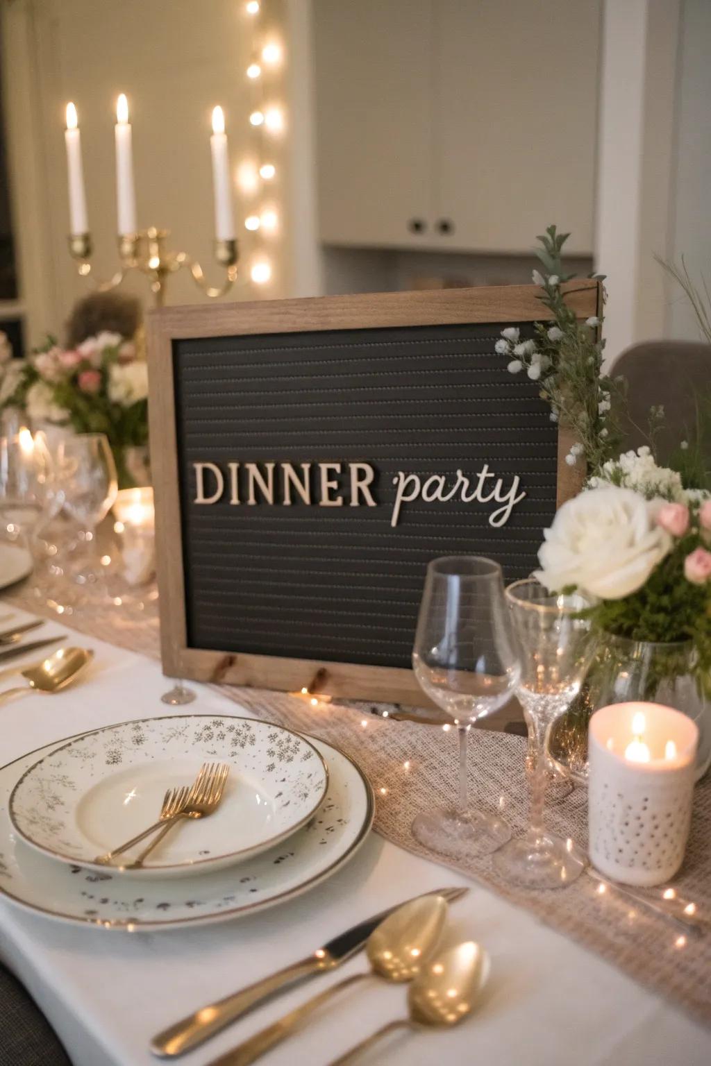 Set the scene for a memorable dinner party with themed messages on your display board.