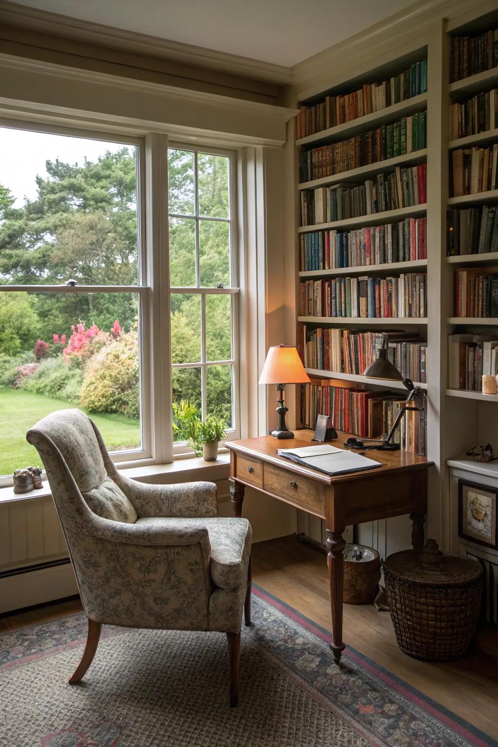 A writer’s nook inspiring inspiration and reflection.