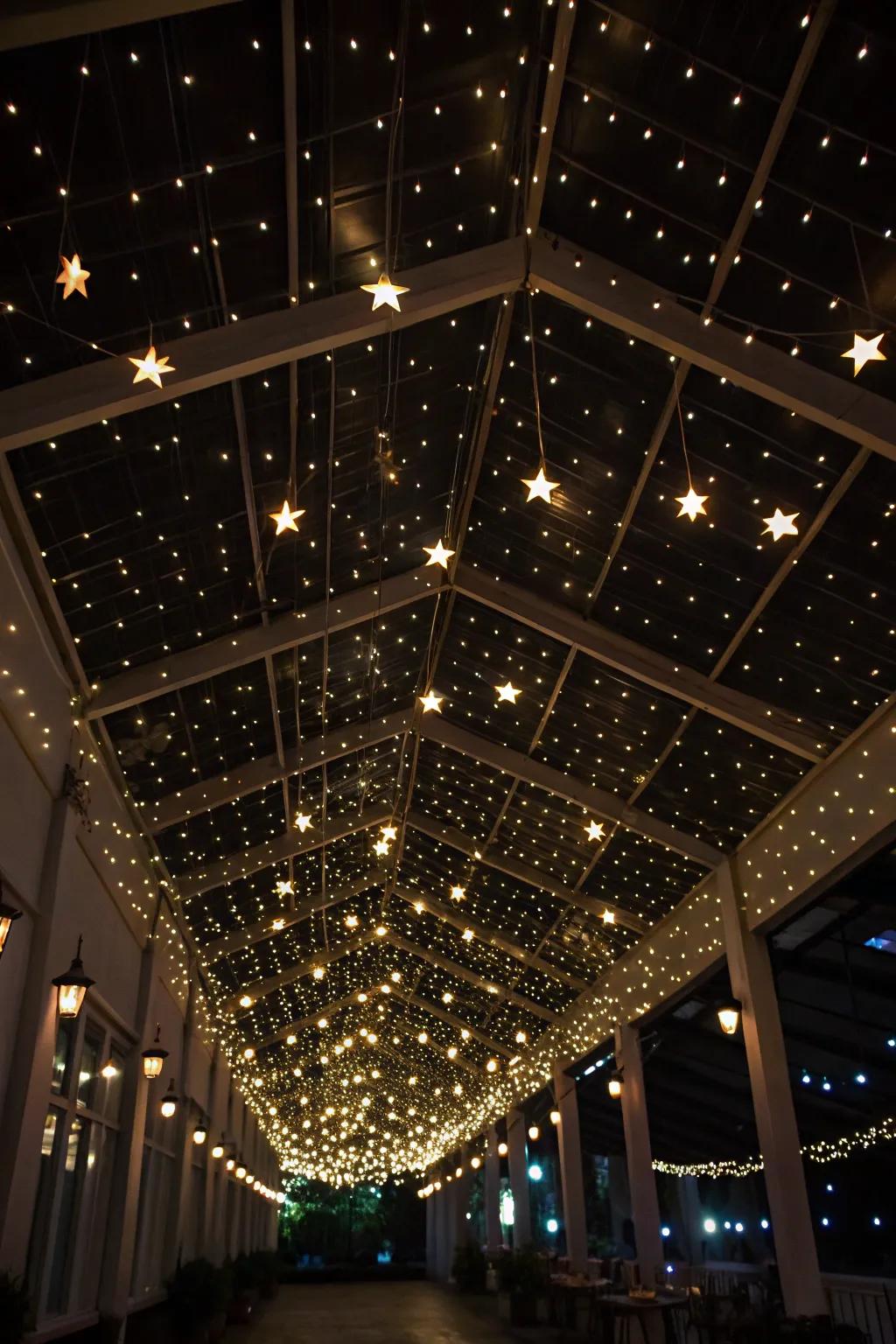 A magical ceiling transformed into a night sky.