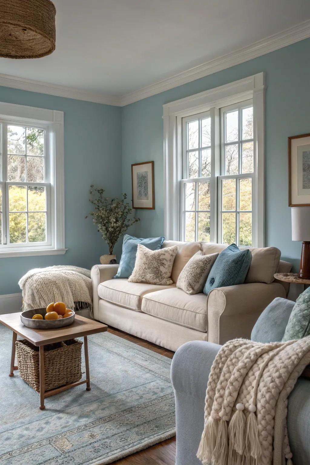 Soft blues for a soothing and sophisticated space.