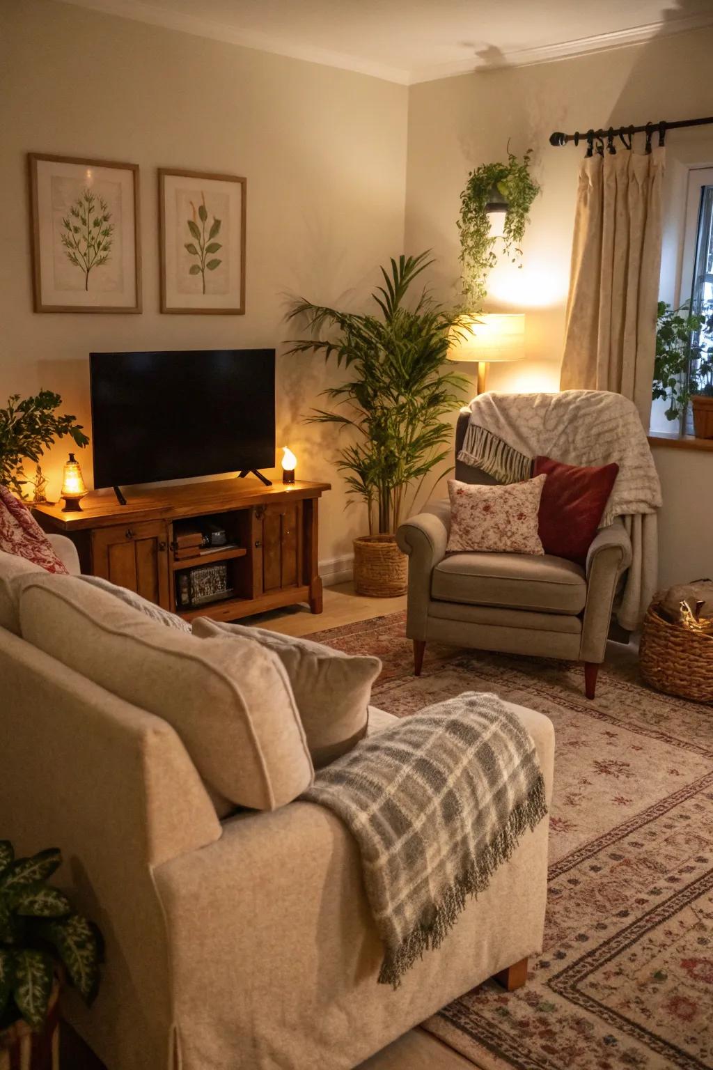 A cozy corner makes the TV space great for relaxing.