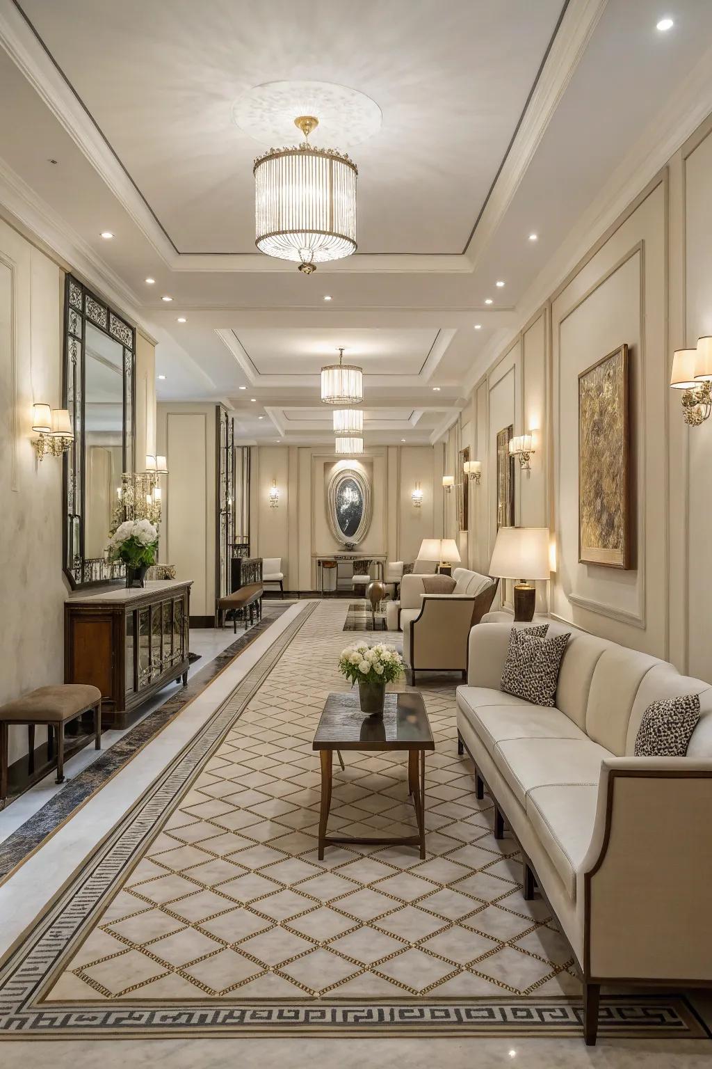 The symmetrical design produces a tranquil and well-balanced living room.