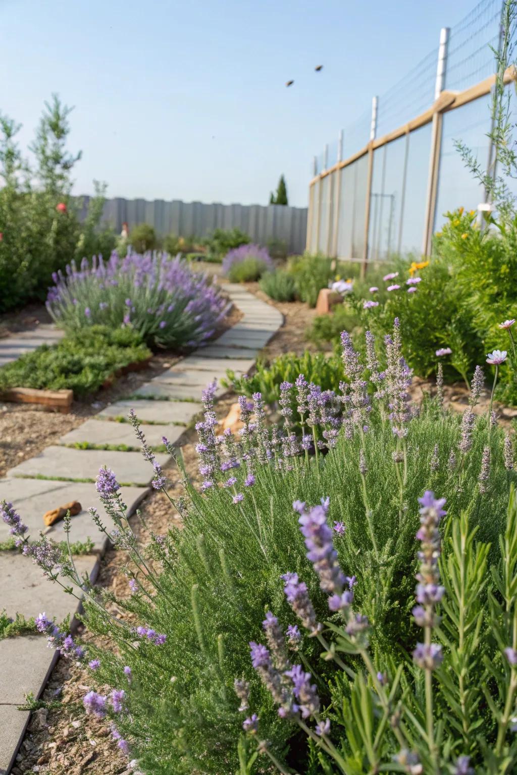 Aromatic herbs enhancing the garden's sensory appeal.
