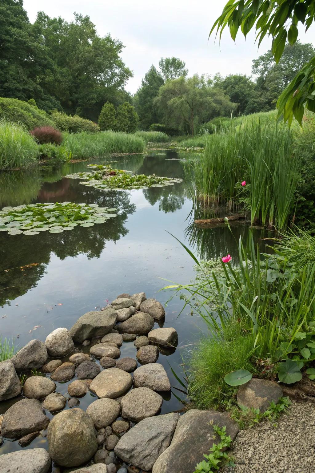 Frame your water features with river rocks for added charm.