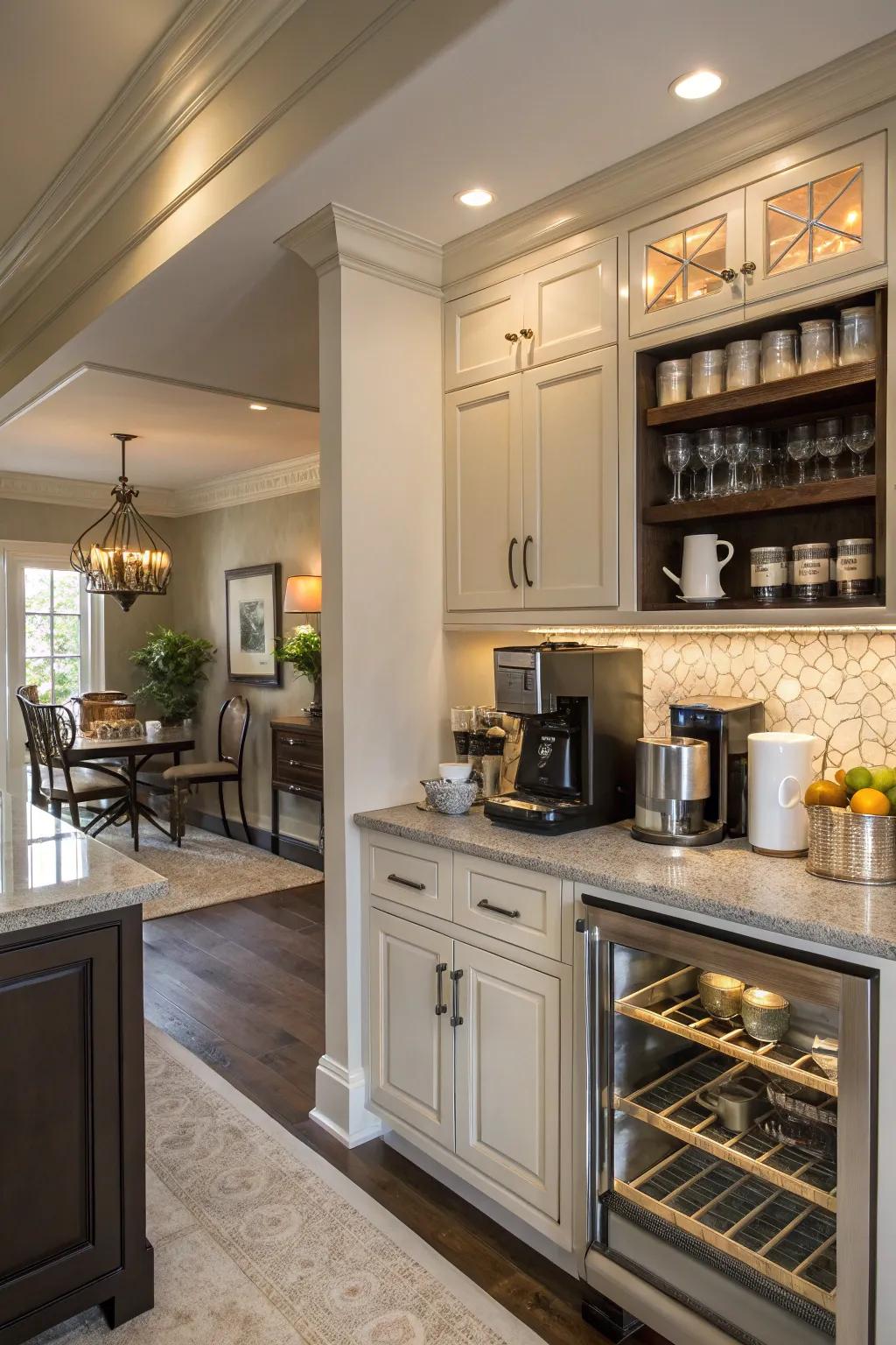 Integrated coffee station for coffee enthusiasts.