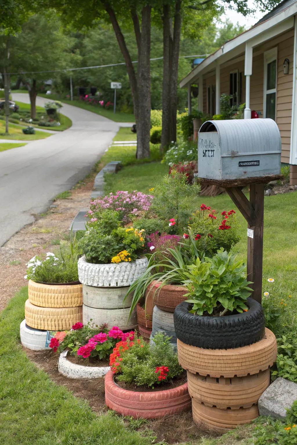Embrace eco-friendliness by using recycled materials in your mailbox decor.