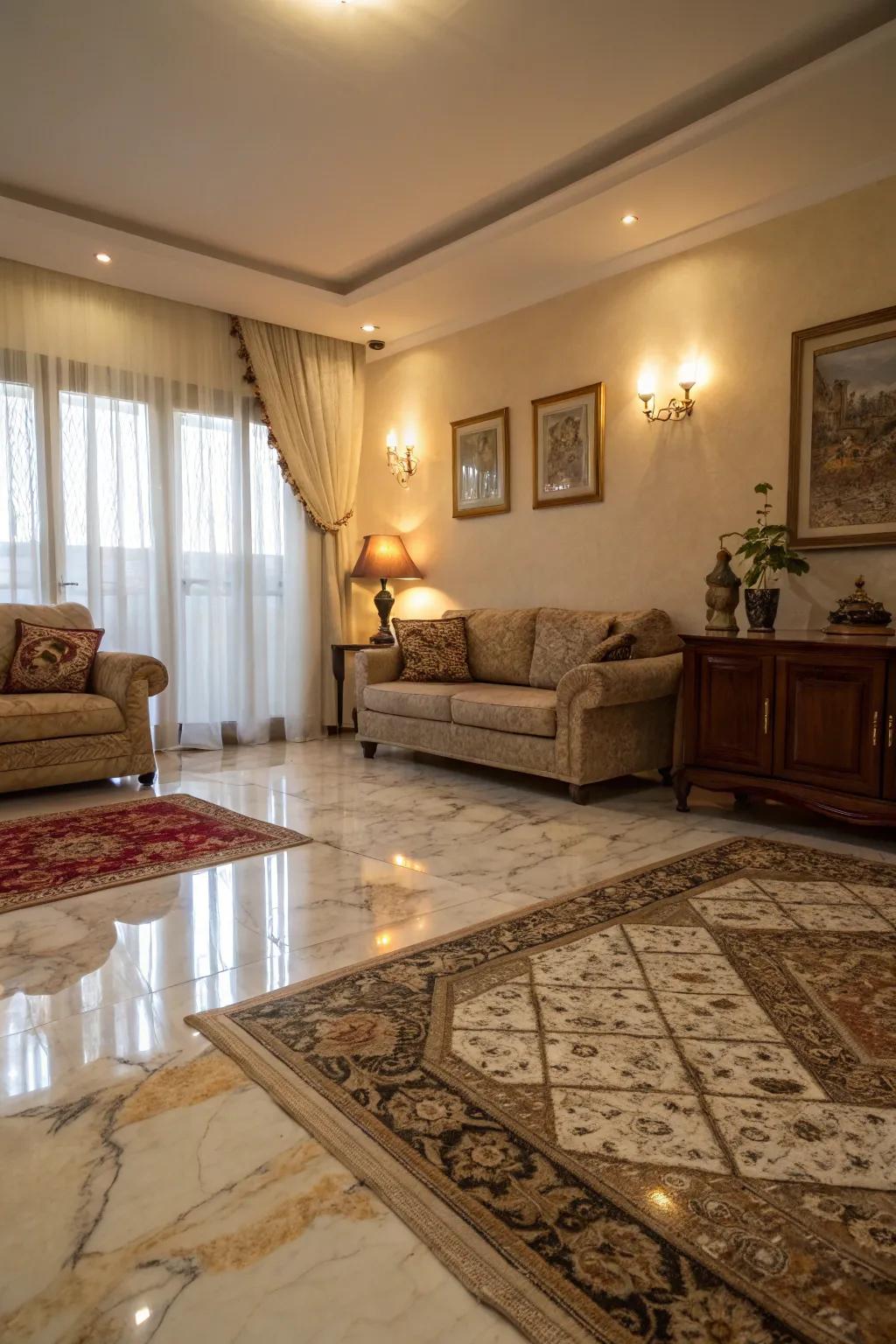 Floor rugs add warmth and comfort to stone floors.