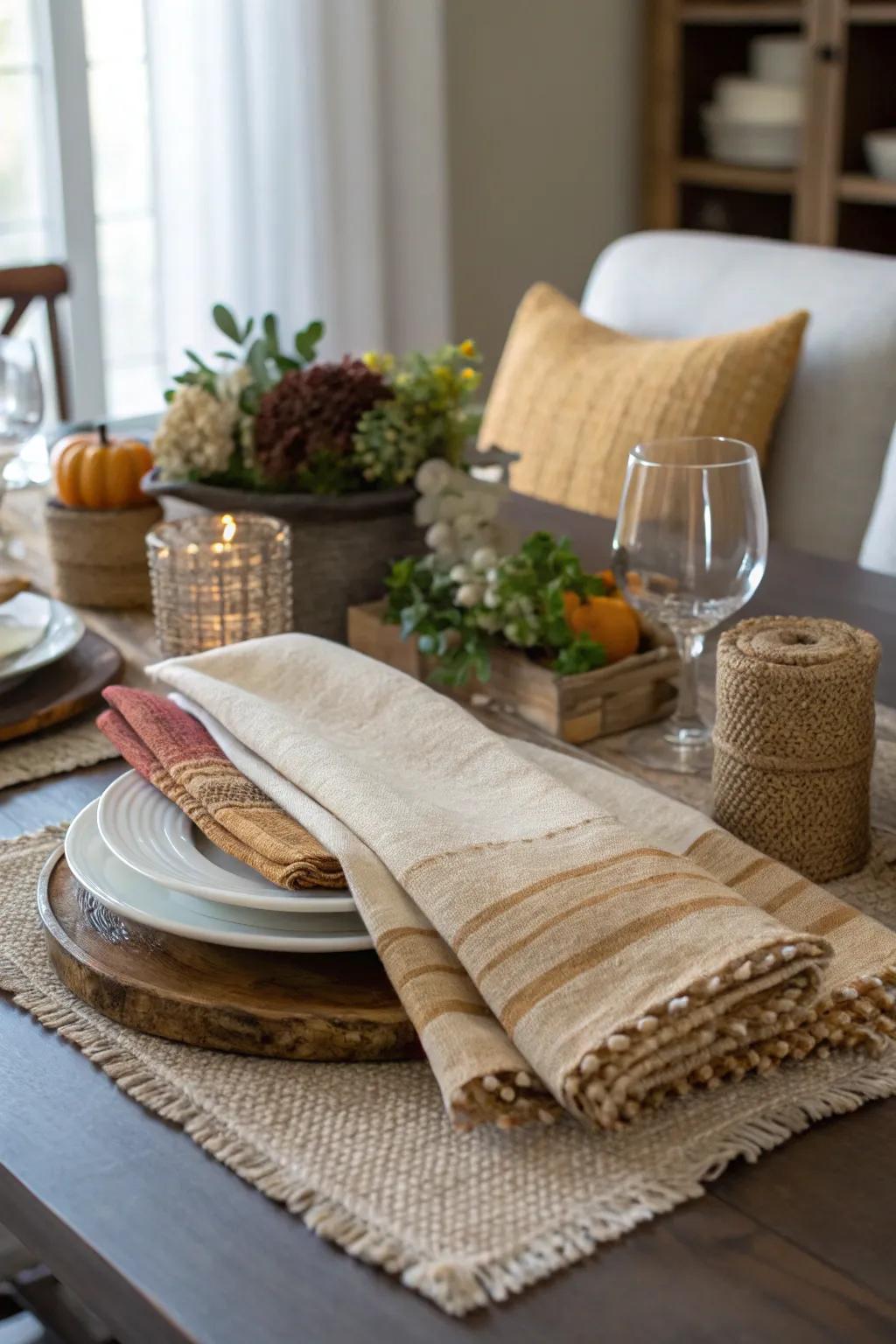 Layered textures provide a comfortable and inviting atmosphere.