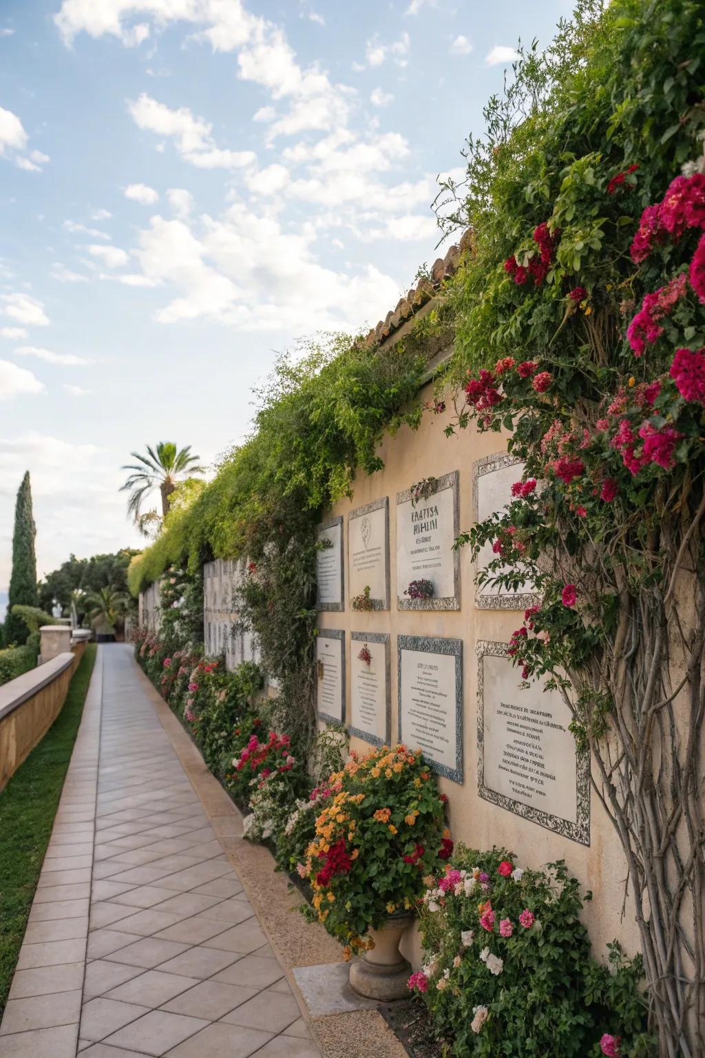 A tranquil garden memorial display blending nature with treasured recollections.