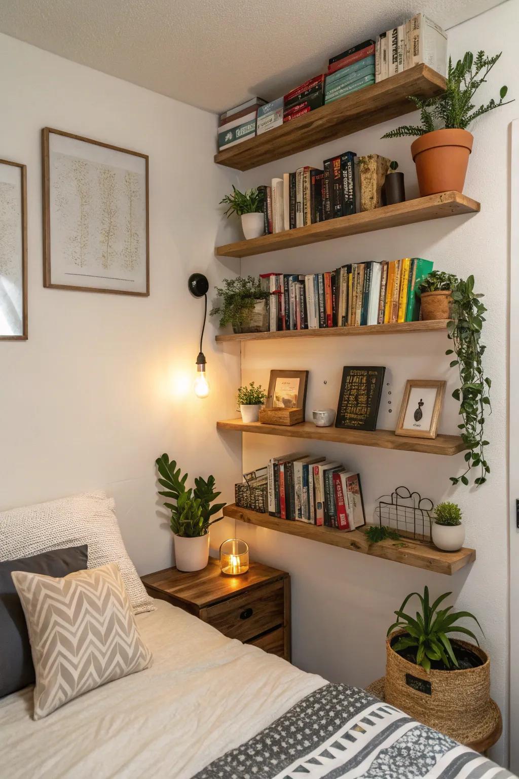 Shelves give practical storage.