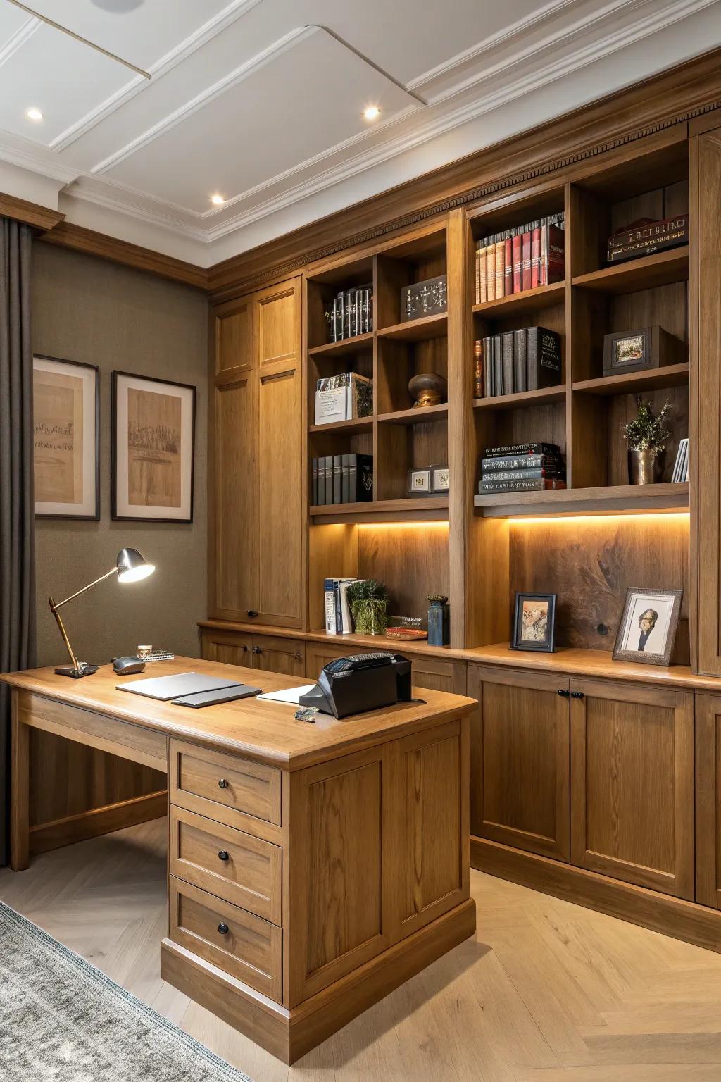 Timber elements introduce warmth and an organic touch to your office.