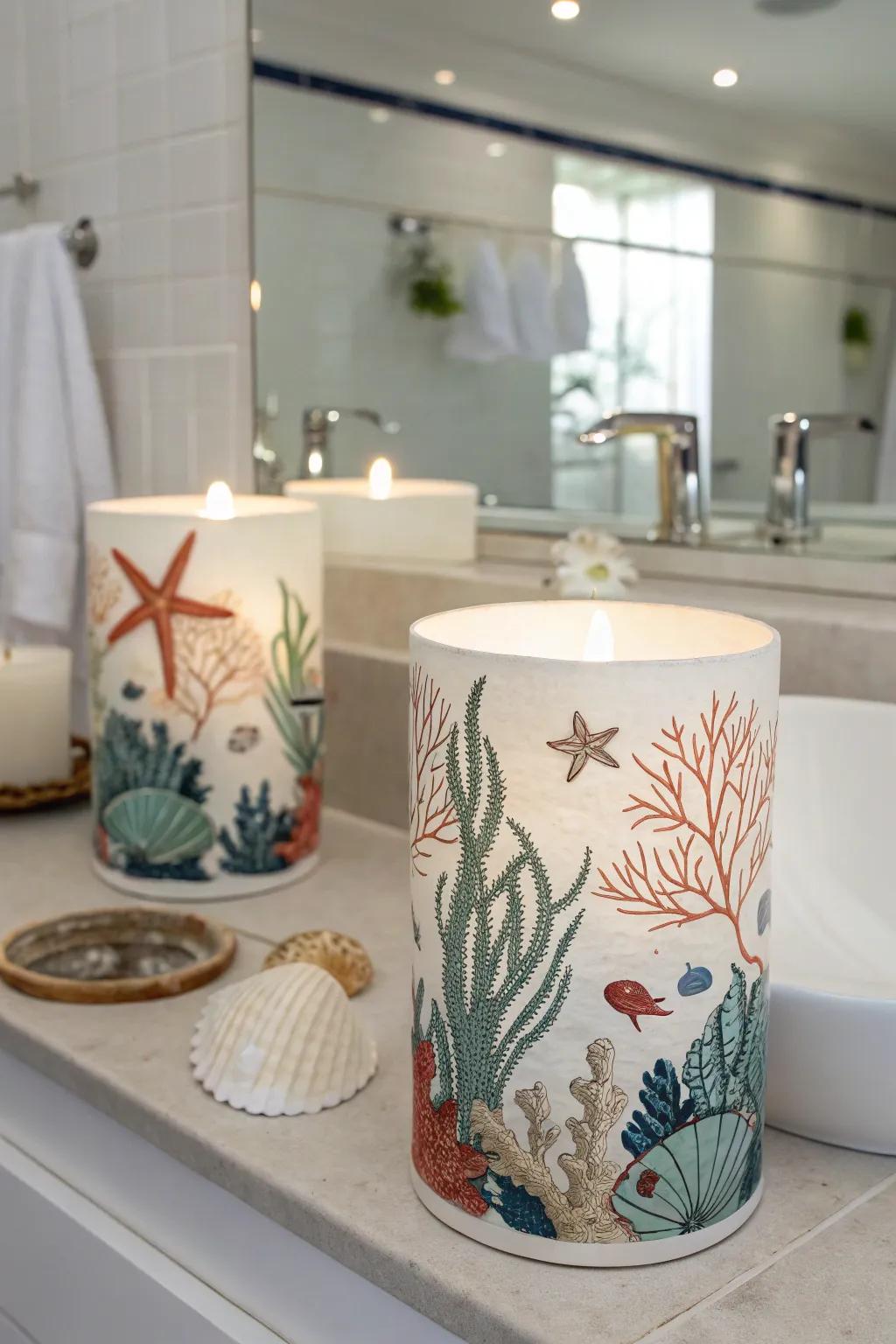 Under-the-sea lighting fixtures provide a calming glow to the space.