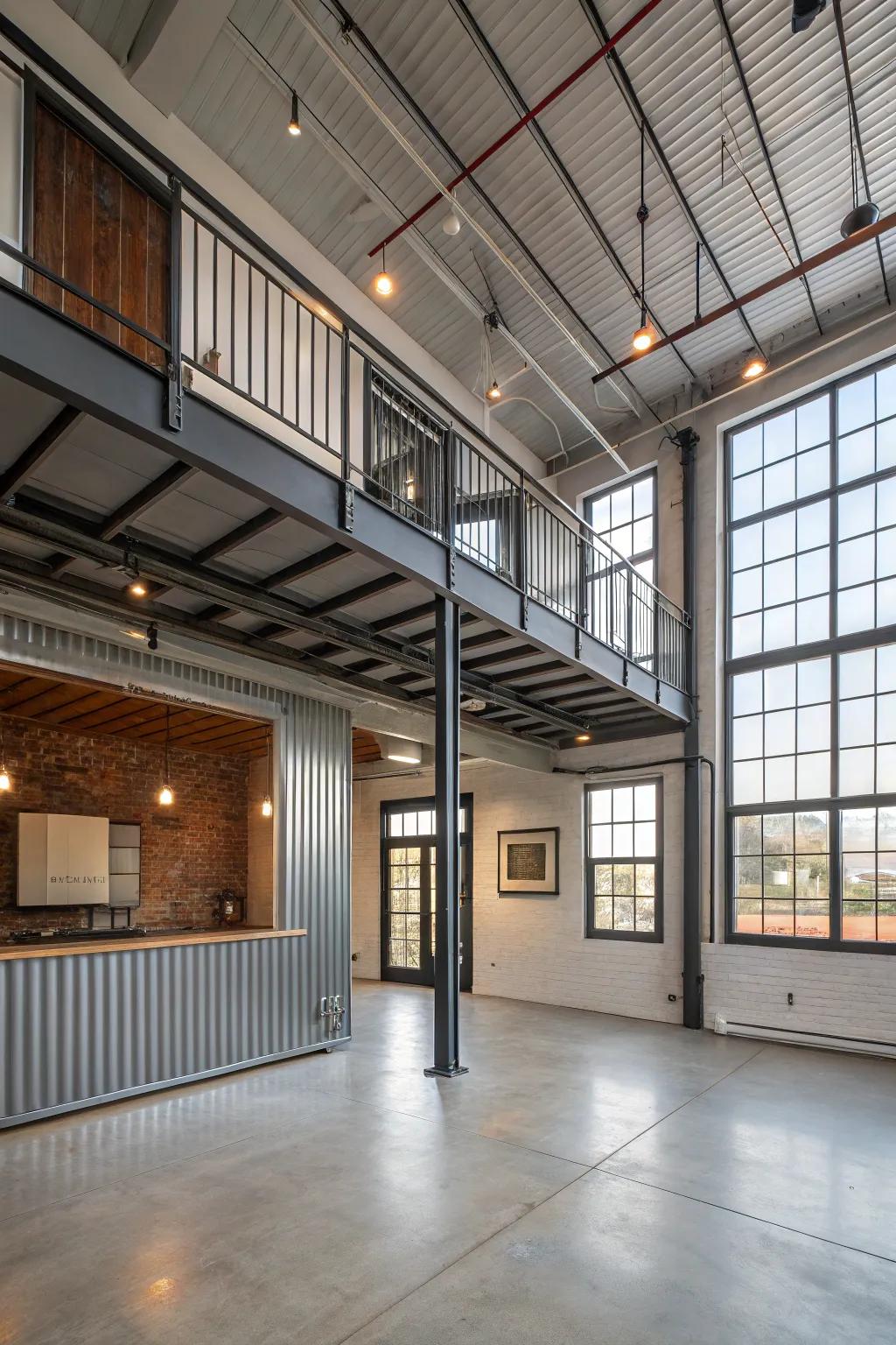 Delineate zones within your loft through fashionable metal paneling.