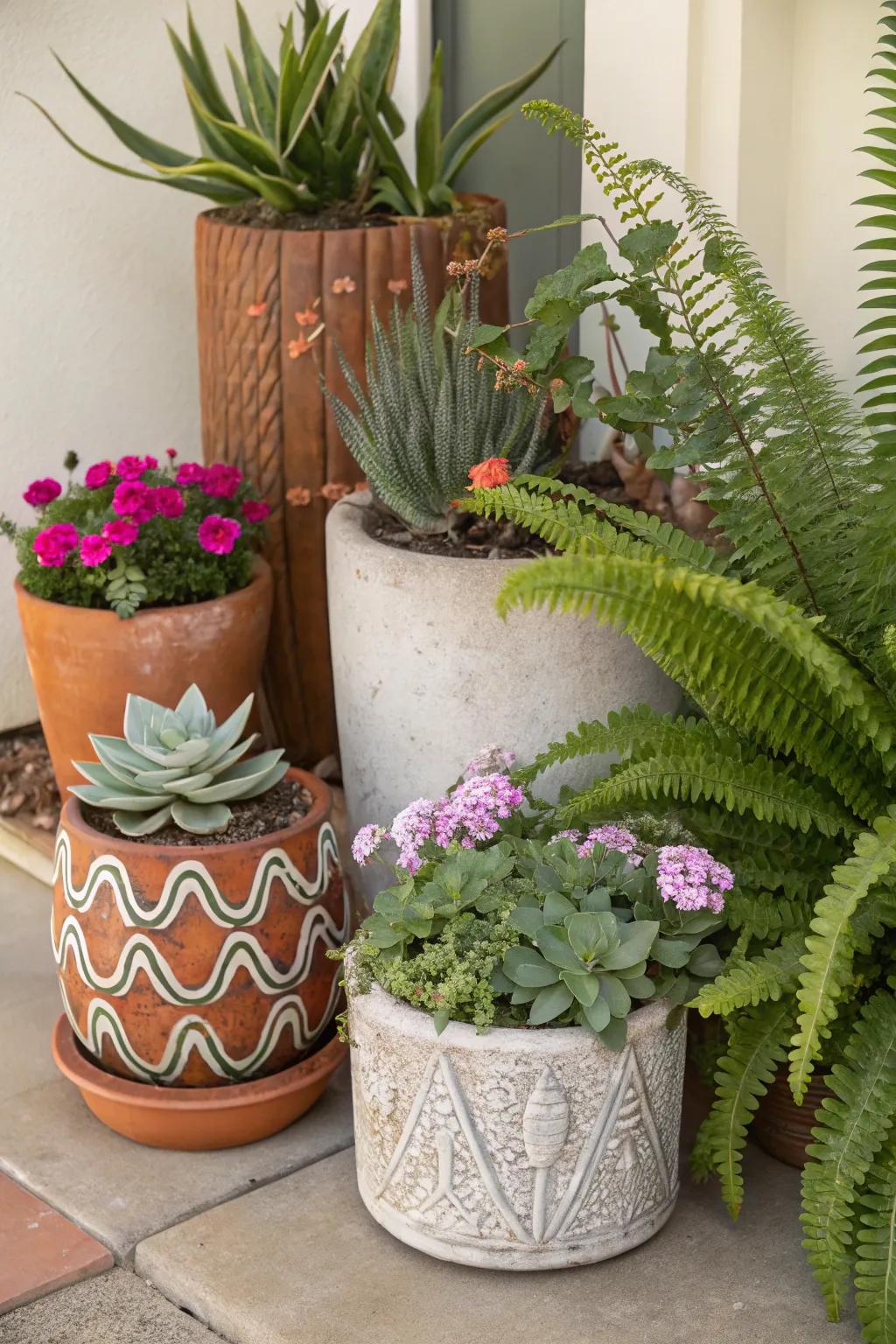 A dynamic display of plants showcasing diverse textures and shapes.