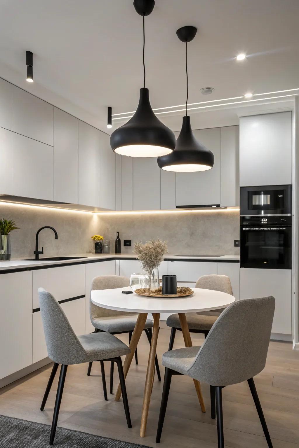 Minimalist lighting enhances functionality and style.