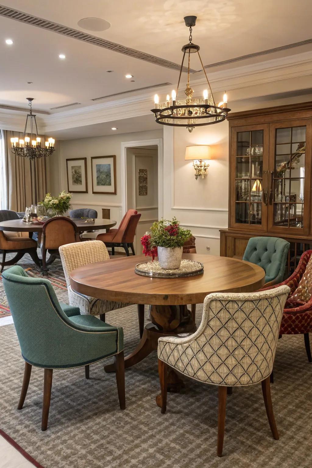 Different seating can add a fun touch to your dining room.