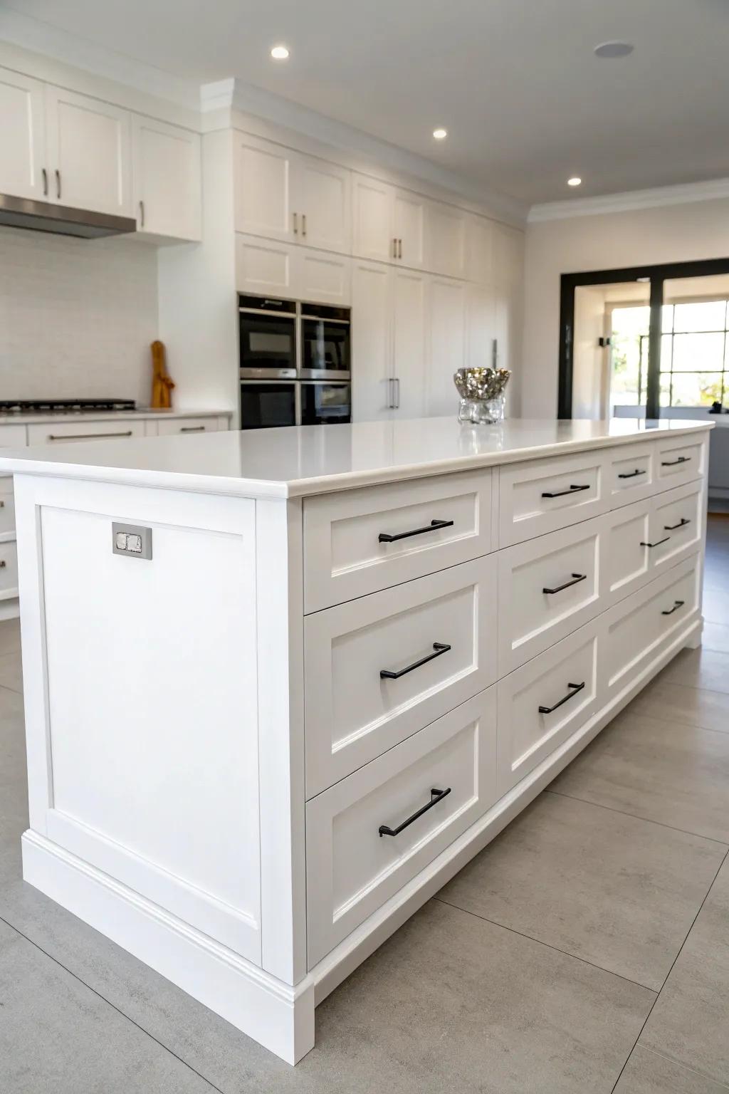 Brighten your space with a white portable island.