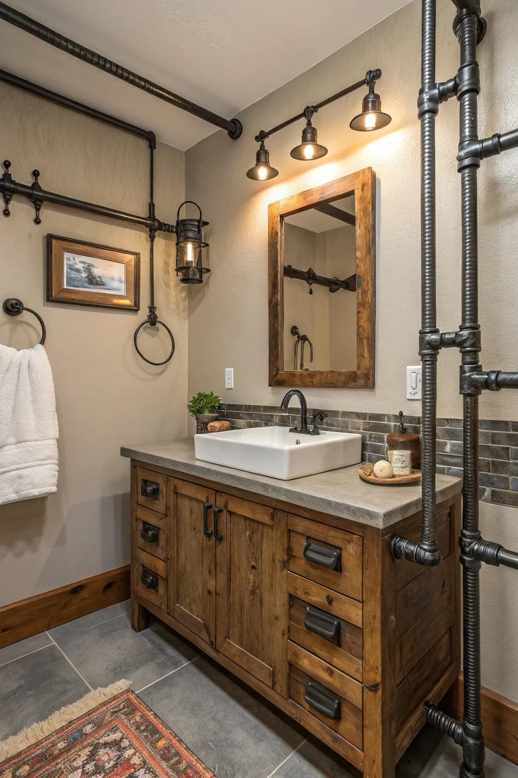 Industrial metal touches add an urban edge to the farmhouse style.