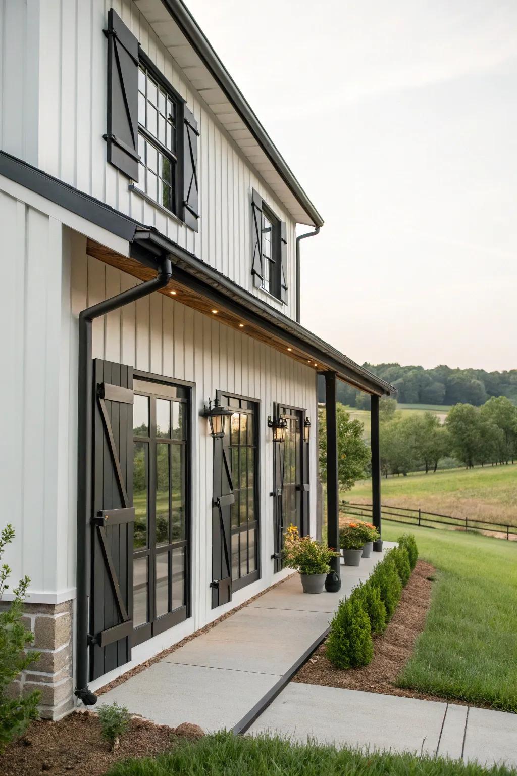 Charming details: Window accents that enhance the farmhouse's rustic allure.