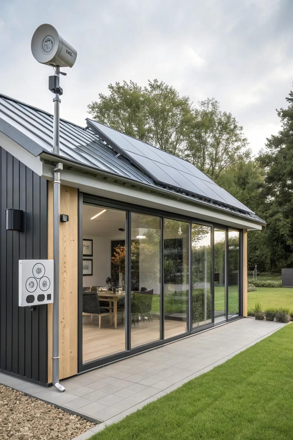 Tech integration brings modern convenience to shed spaces.