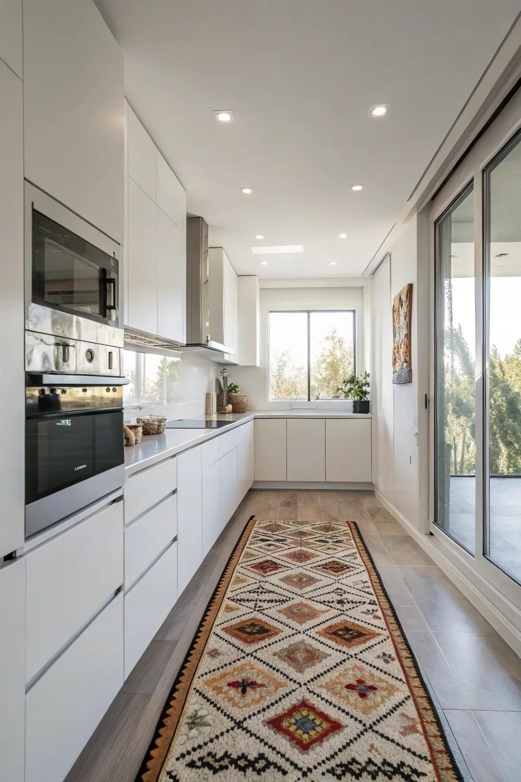 A stylish mat adds warmth and personality to the kitchen.