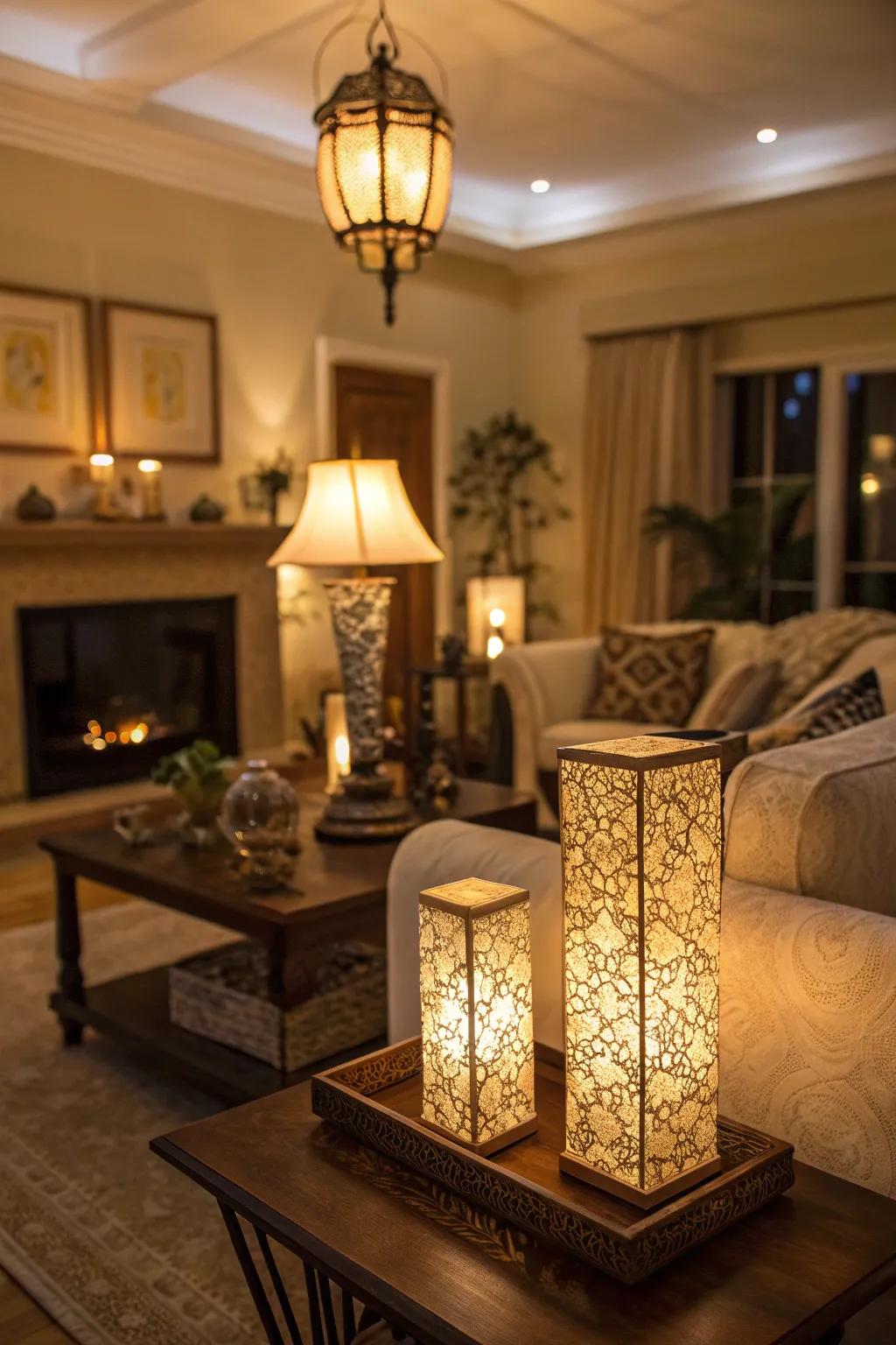 Relaxing illumination sets a warm, inviting mood.