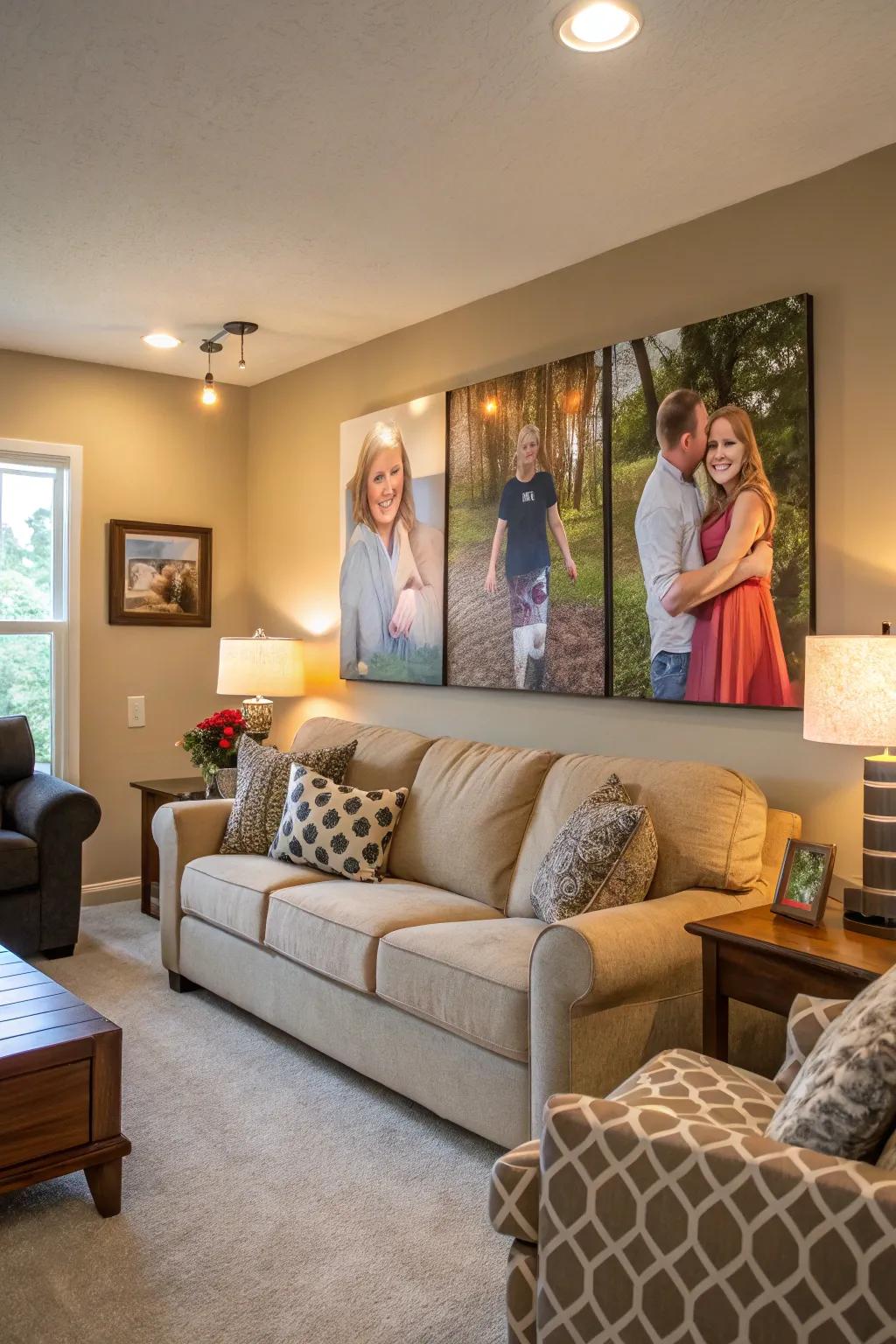 Tailored family portraits seen on numerous canvases, and it captures valued moments inside the family room.