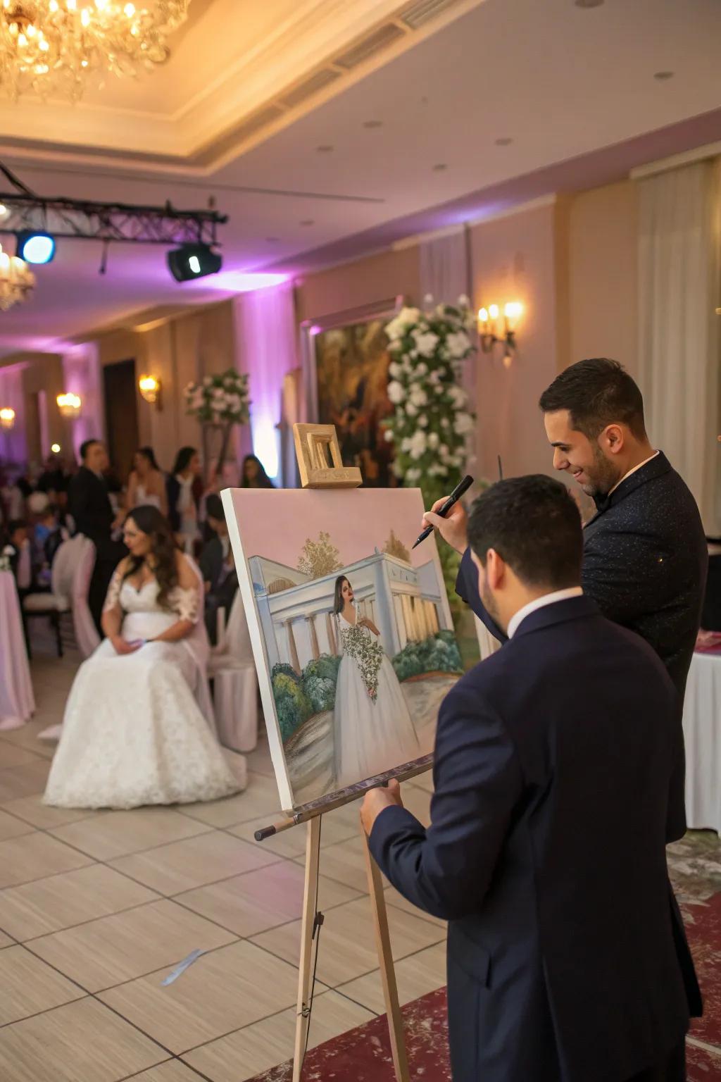 Live painting adds an artistic flair and creates a distinct keepsake.