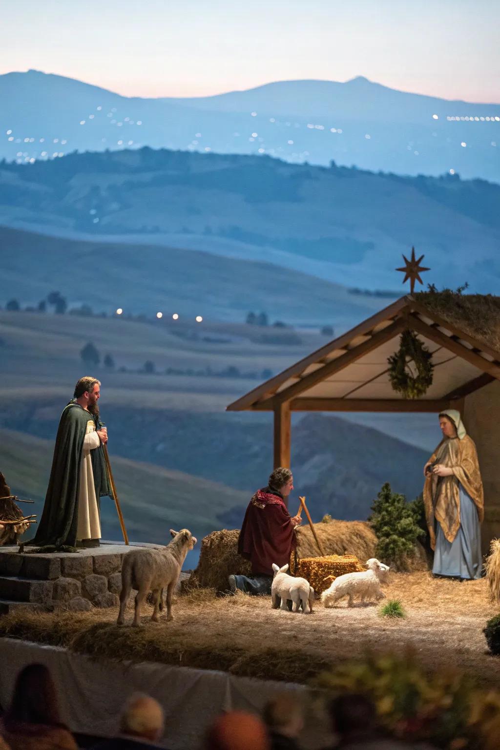 A backdrop creating the illusion of space adds depth to your nativity.