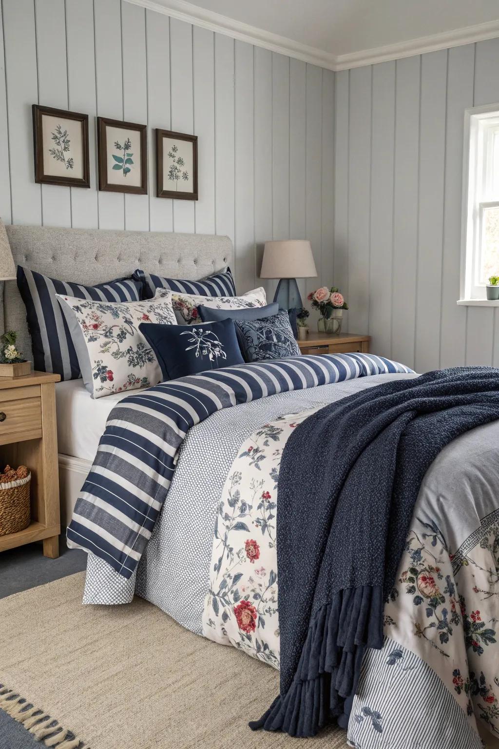 Mixing patterns in textiles adds a unique and visually appealing touch to the decor.